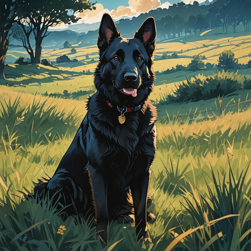 Anime German Shepherd Portrait in Cel-Shaded Style