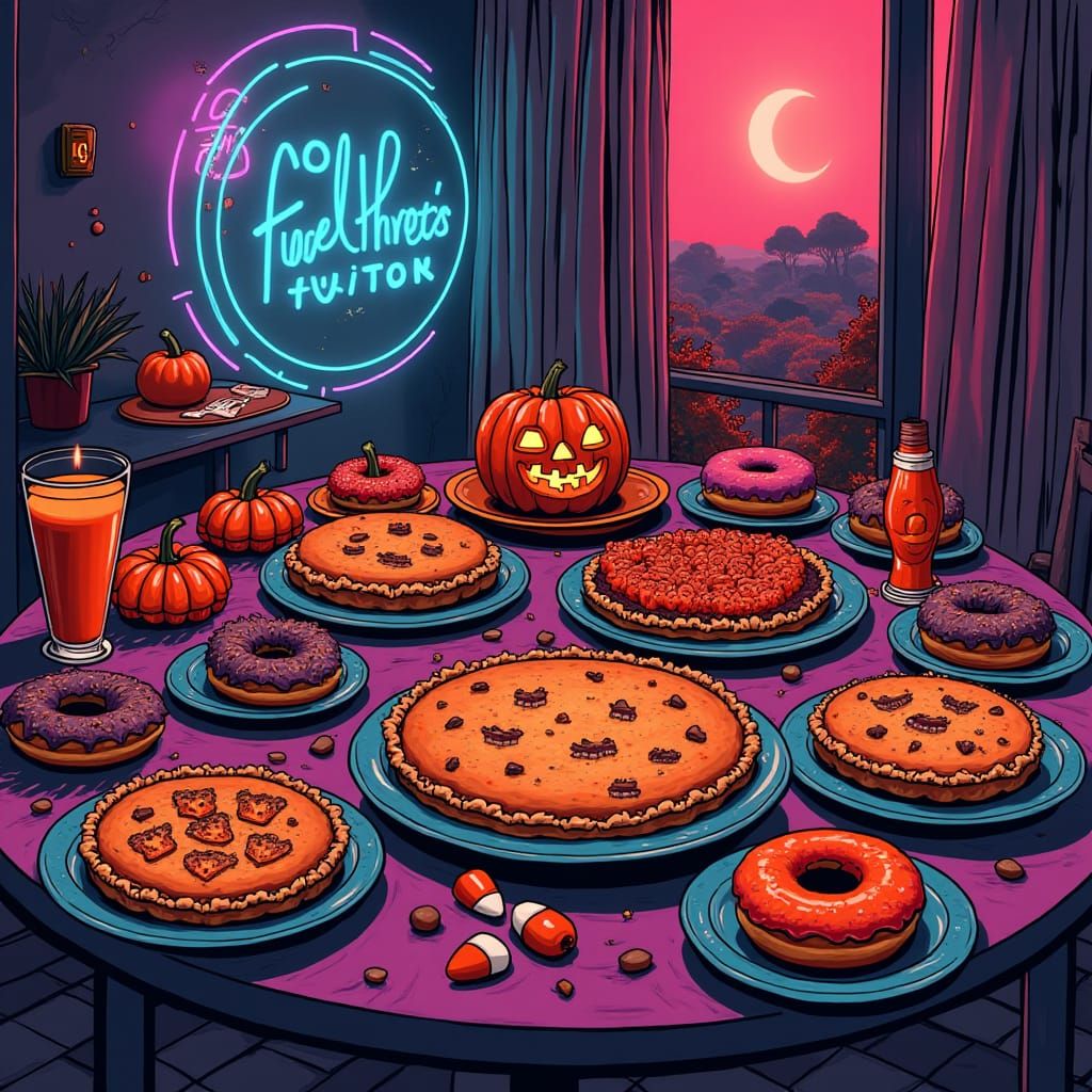 Halloween Party Table in Comic Book Style