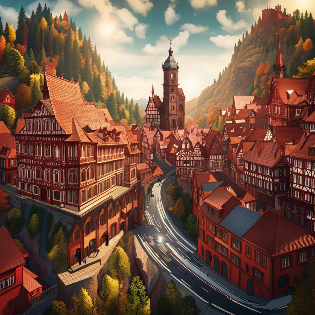 Heidelberg City in 1900 with Castle and Church