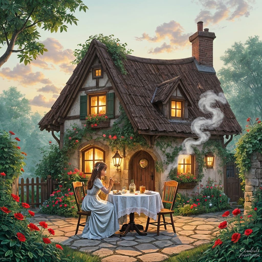 Enchanting Forest Cottage Scene in Fantasy Digital Art