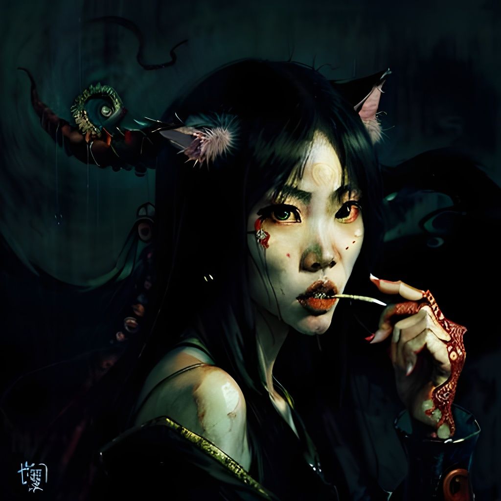 Beautiful Japanese Woman with Tentacle