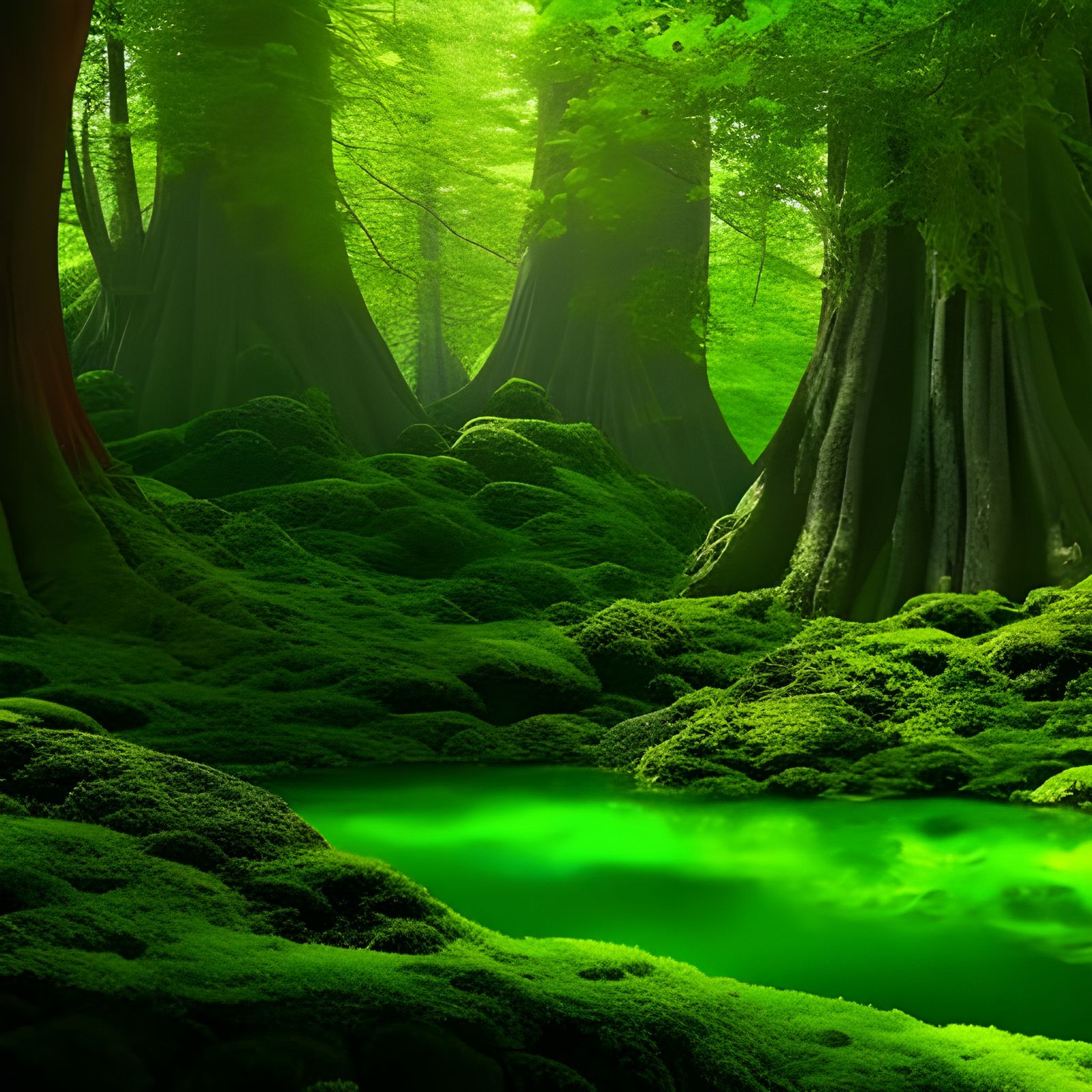 Enchanted Forest with Mushroom House, Fantasy Concept Art