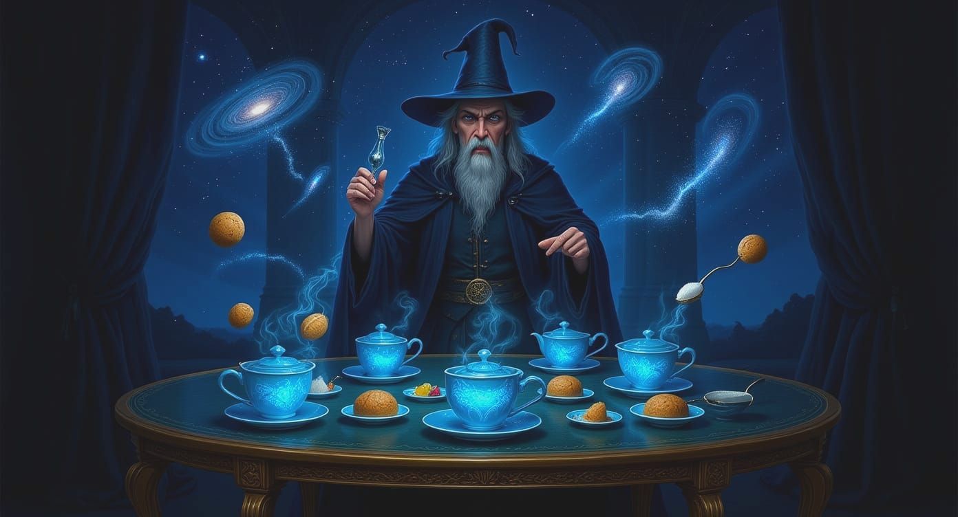 Grand Wizard's Midnight Tea with Floating Biscuits