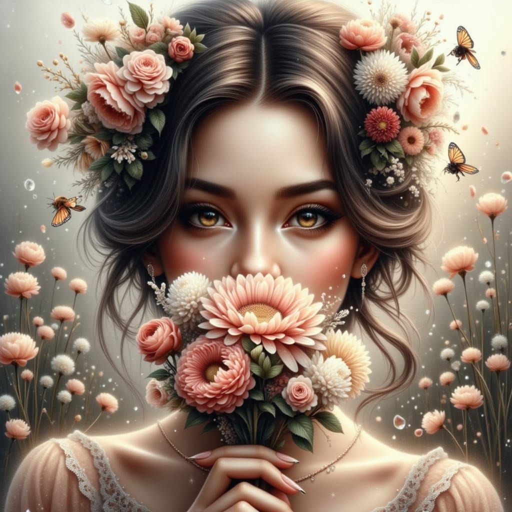 Gothic Romance Portrait in a Whimsical Summer Meadow