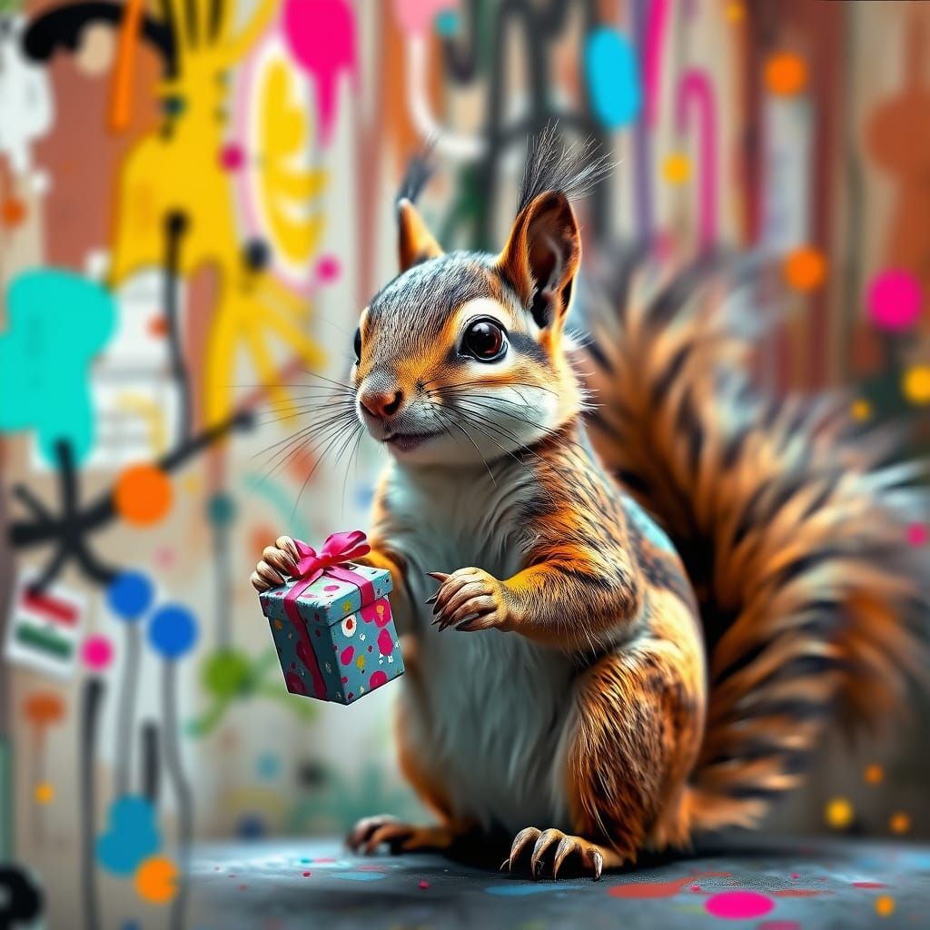 Squirrel at International Fashion Show in Graffiti Art