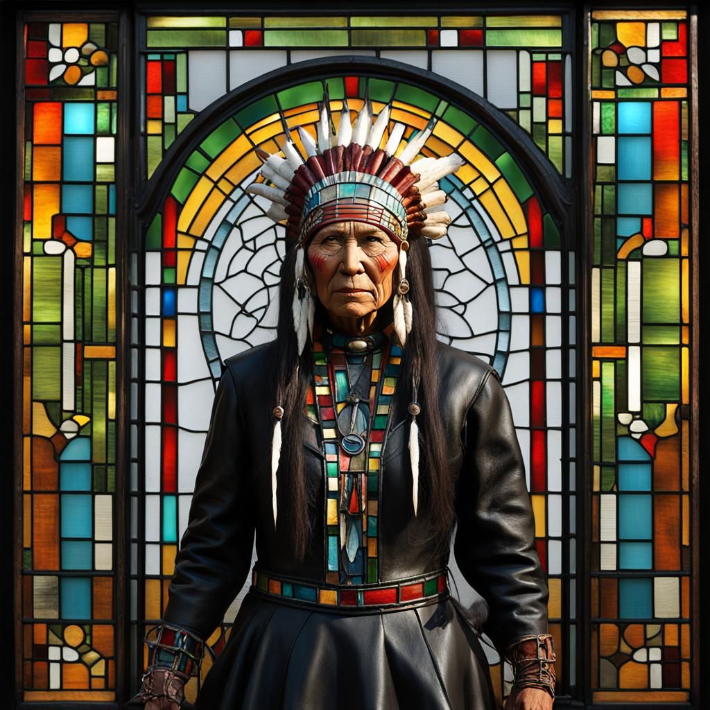 Native American Pinhead in Stained-Glass Setting