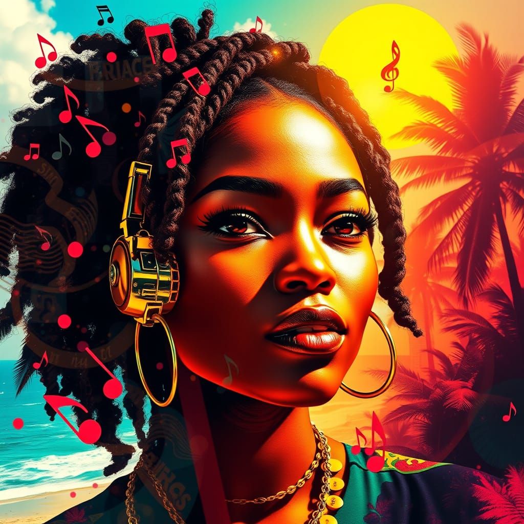 Reggae Woman Double Exposure in Creative Logo Style