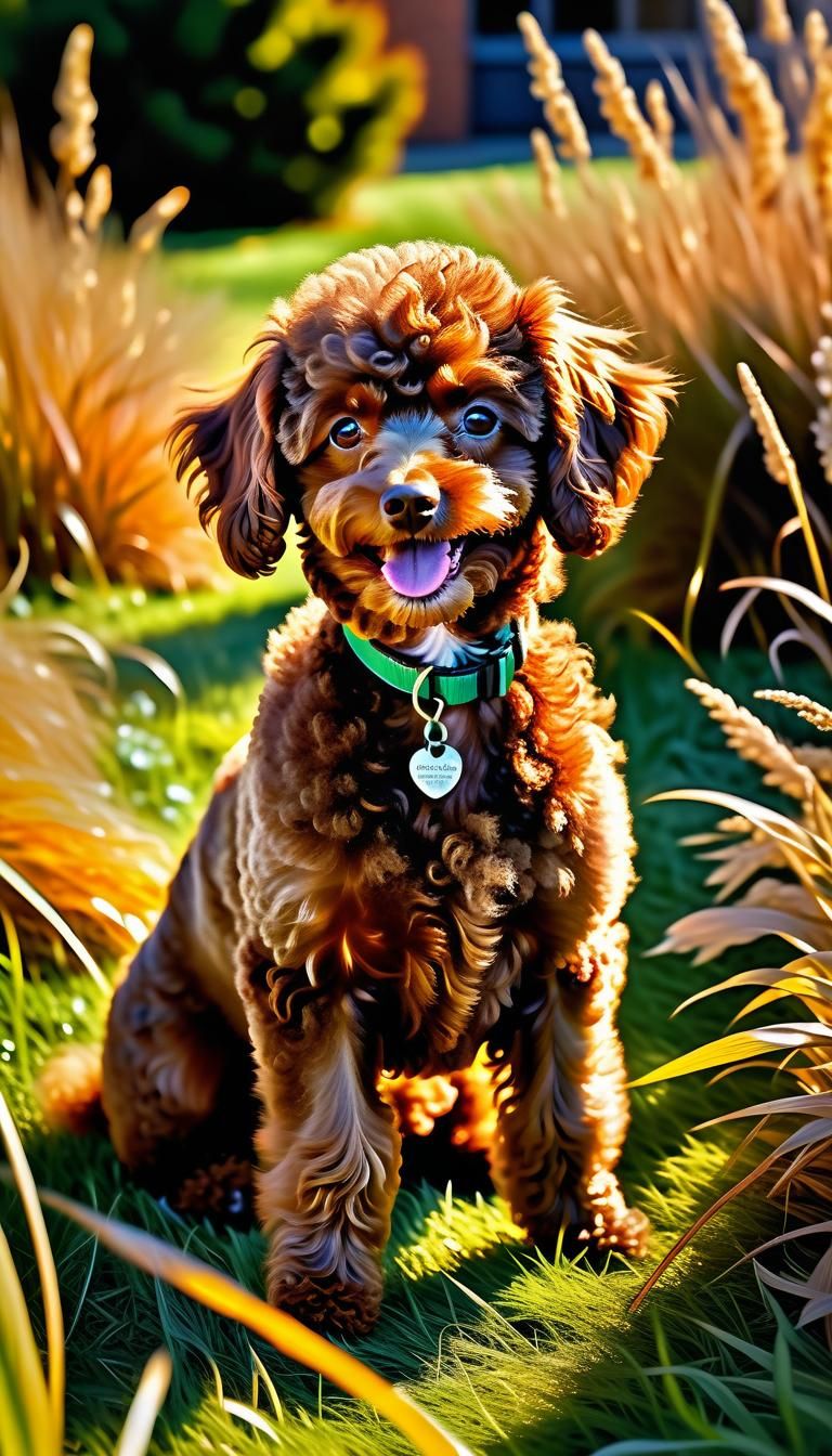Brown Poodle's Joyful Day: Impressionist Oil Painting