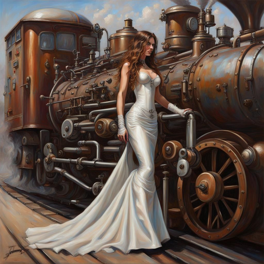 Steampunk Latex Wedding Dress Oil Painting