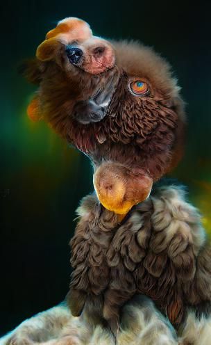 Adorable Furry Vulture Chick Floating in Clouds