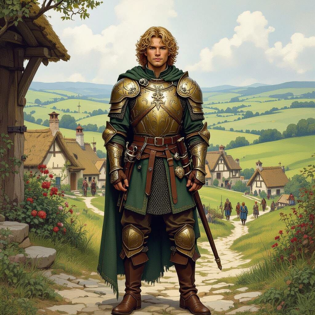 Meriadoc Brandybuck in Rohan Armour in Rohan Village