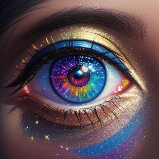 Surreal Woman with Rainbow Tattoos in Golden Hour