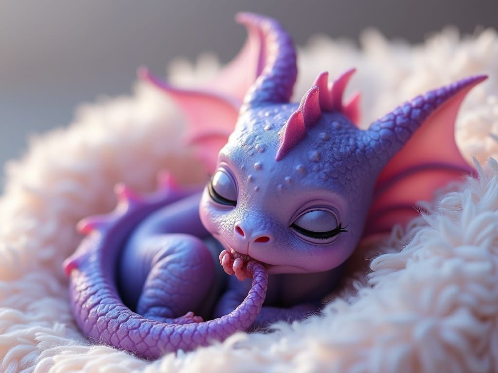 Iridescent Purple Baby Dragon in Photorealistic Style