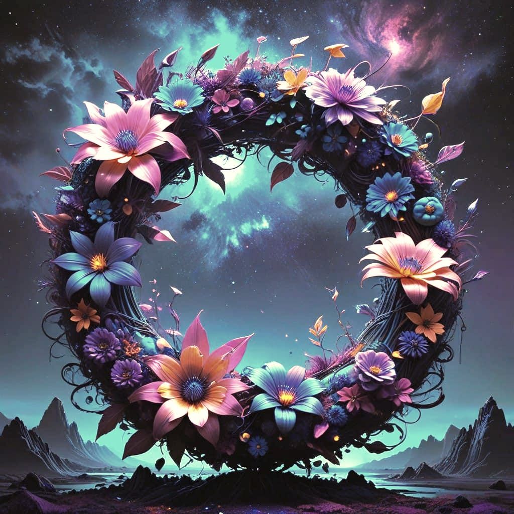 Cosmic Wreath in Futuristic Splash Art Style