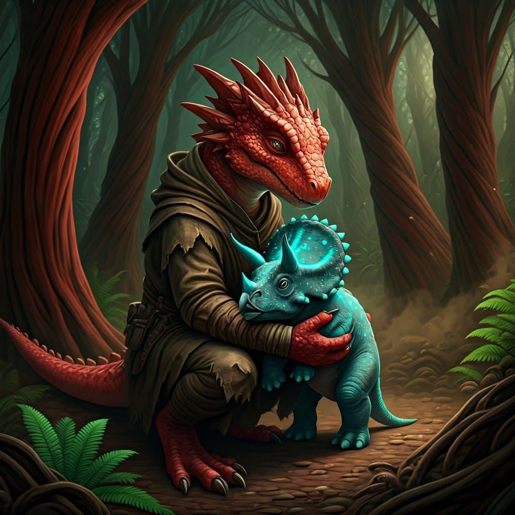 Kobold with Triceratops in Alien Forest