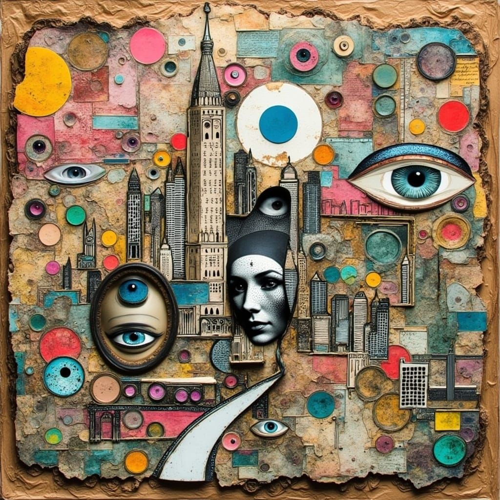 Whimsical Monster Cityscape Collage