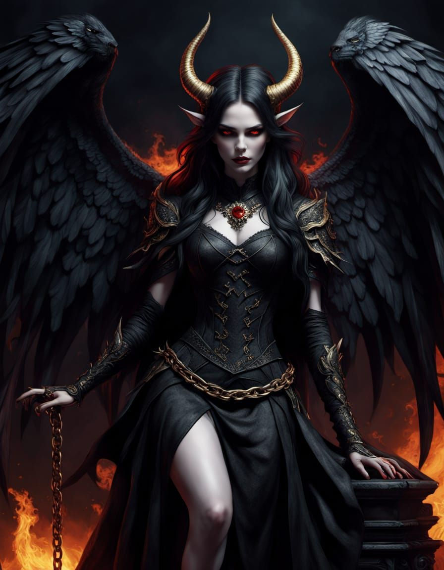 Seductive Devil Embodiment on Fiery Throne