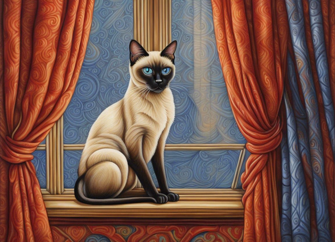Siamese Cat in Window, Inspired by Visionary Art