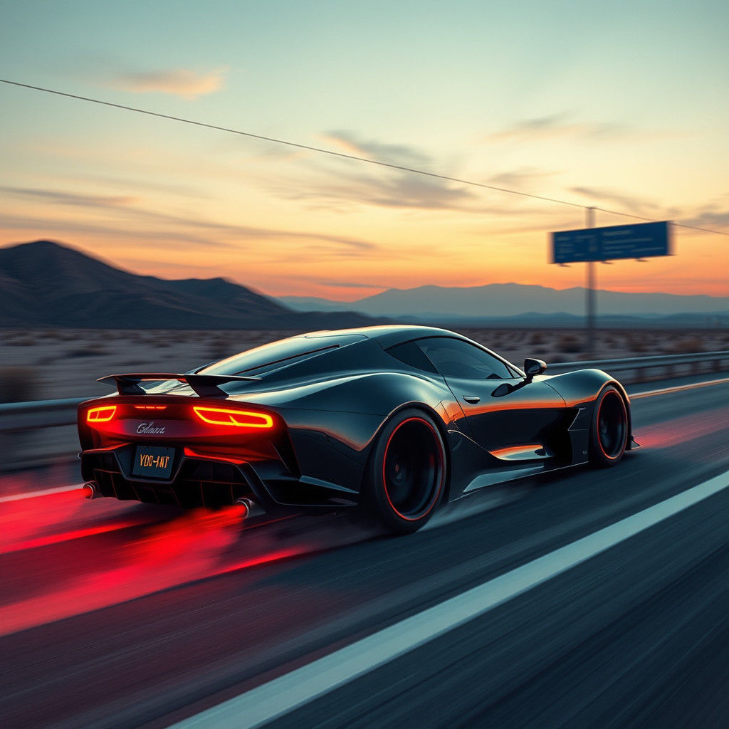 Futuristic Sports Car Speeding at Dusk in Neon Style