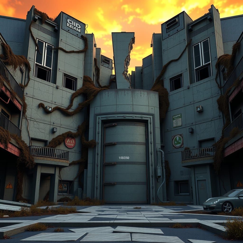 Abandoned Aperture Science Facility in Sunset Hues