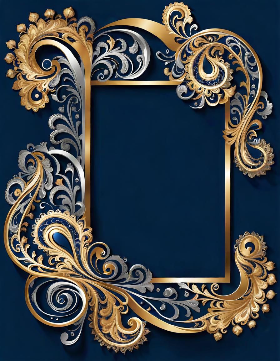 Navy, Gold, and Silver Filigree Frame Design