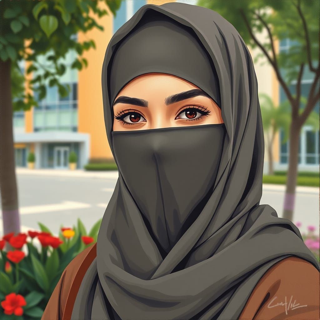 Minimalist Painting of a Niqabi Woman