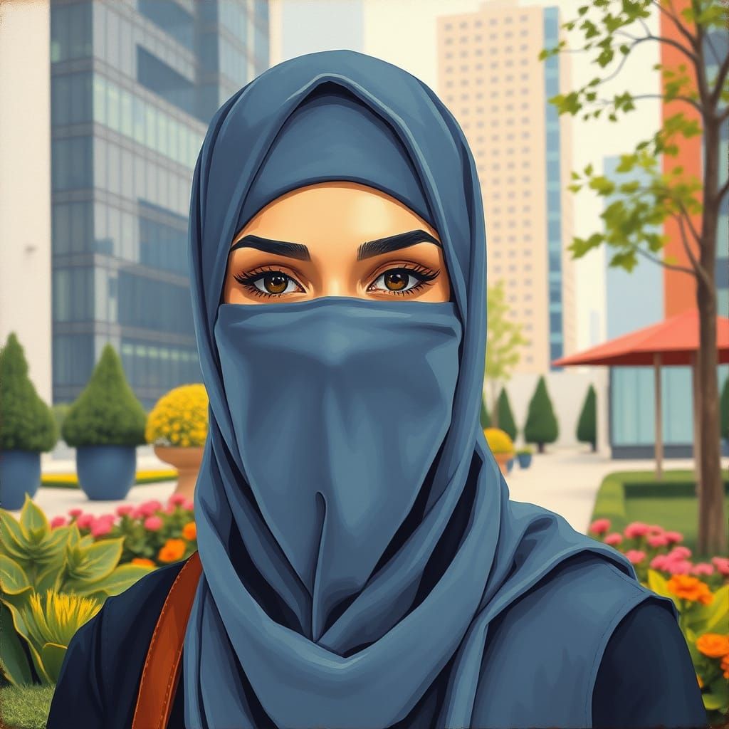 Minimalist Painting of a Niqabi Woman in Garden City