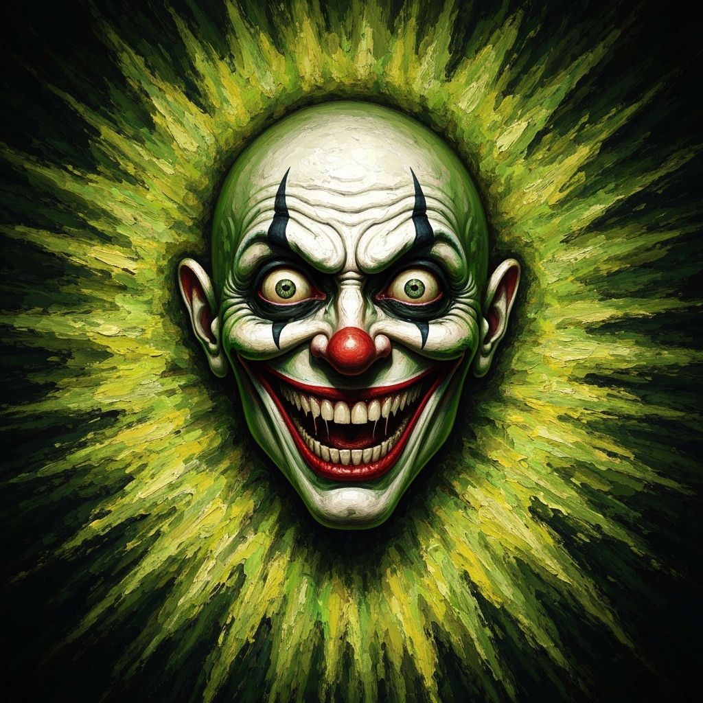 Grotesque Clown Face in Swirling Colors as Digital Art