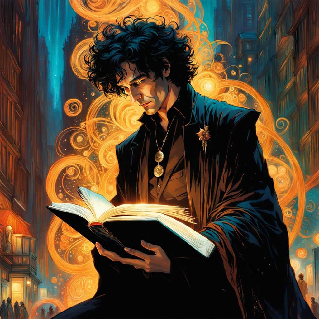 Sandman and the Glowing Book: Dark Academia Art