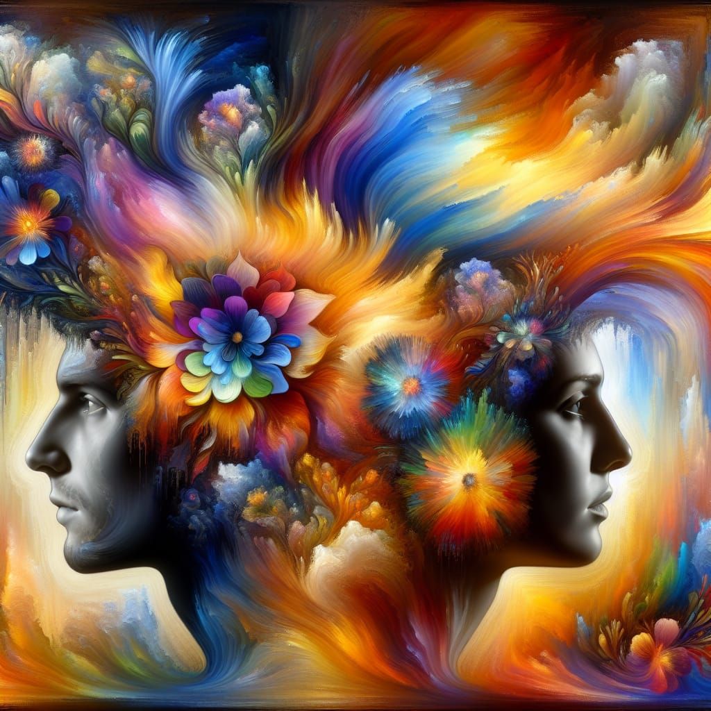 Fantastical Faces Radiate Vibrant Flowers in Dramatic Contra...