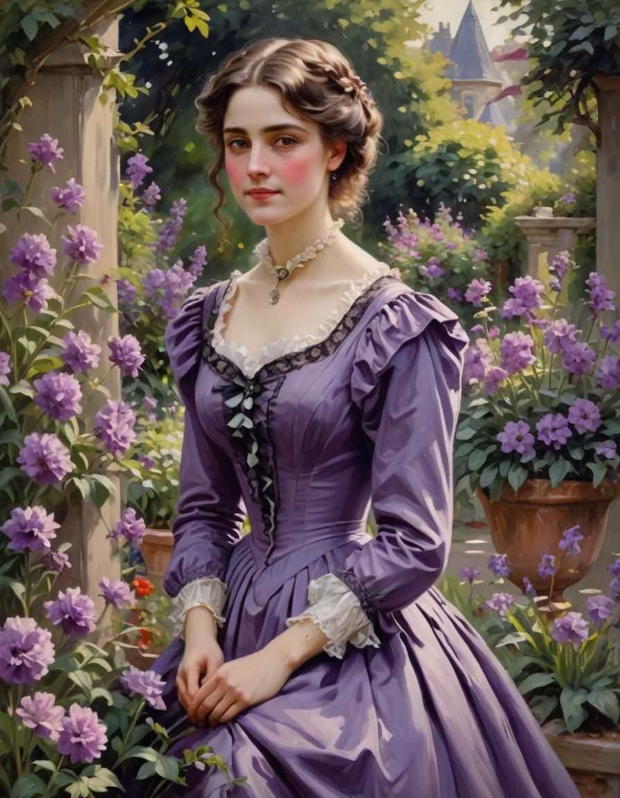 Ethereal Victorian Goddess in Lavender Attire