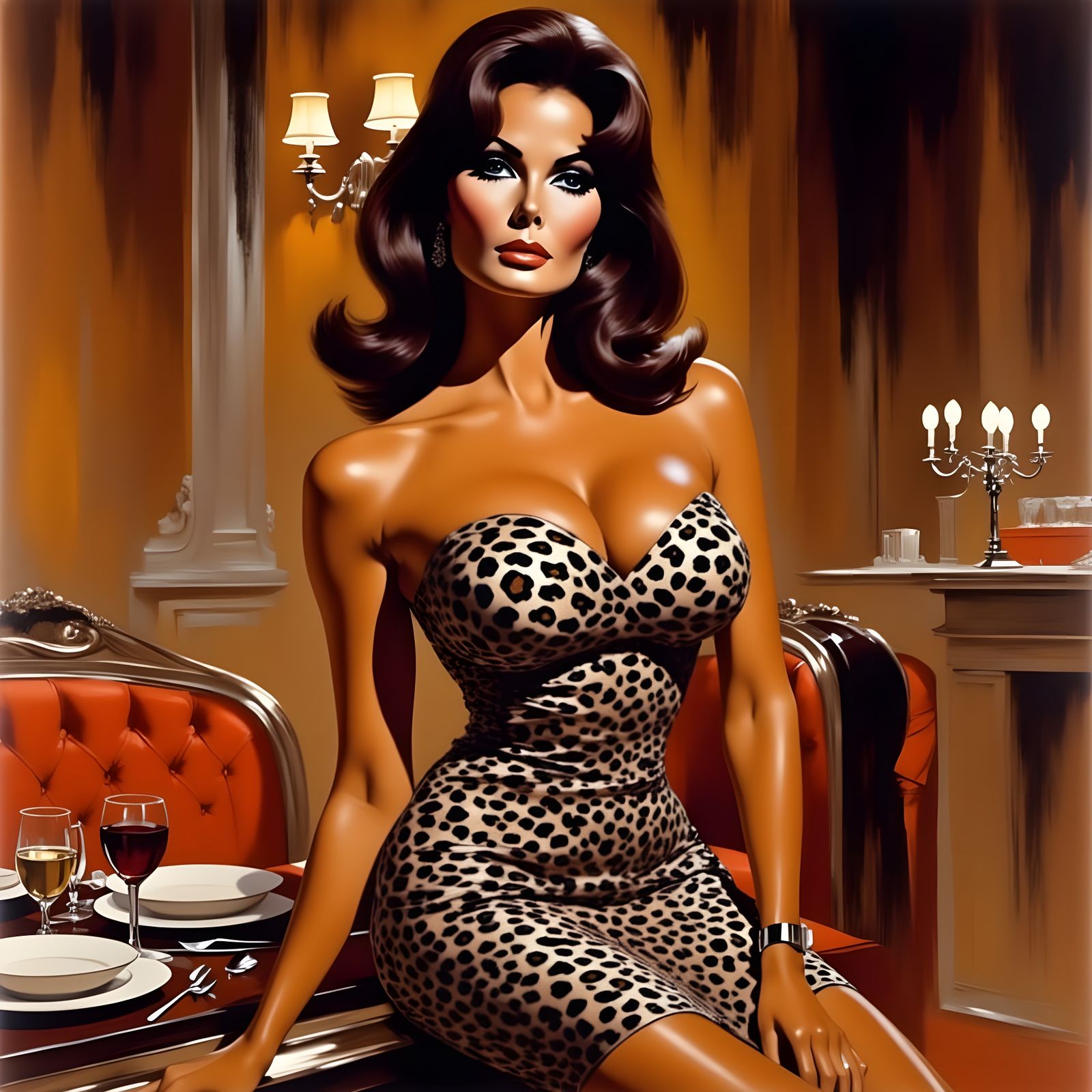 Raquel Welch in Leopard Print, Impressionism Style