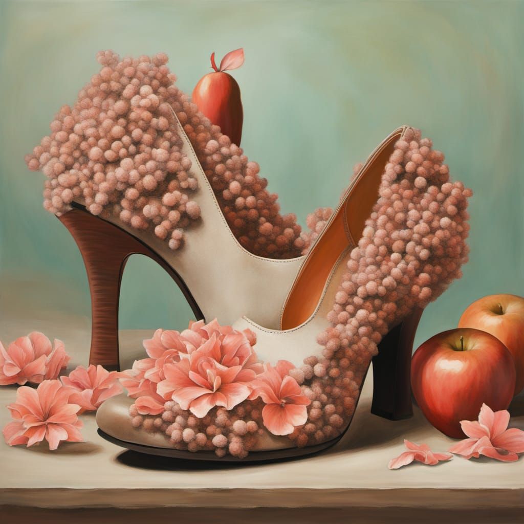 Surreal Abstract Painting of Salmon Fuzzy Wuzzy with High He...