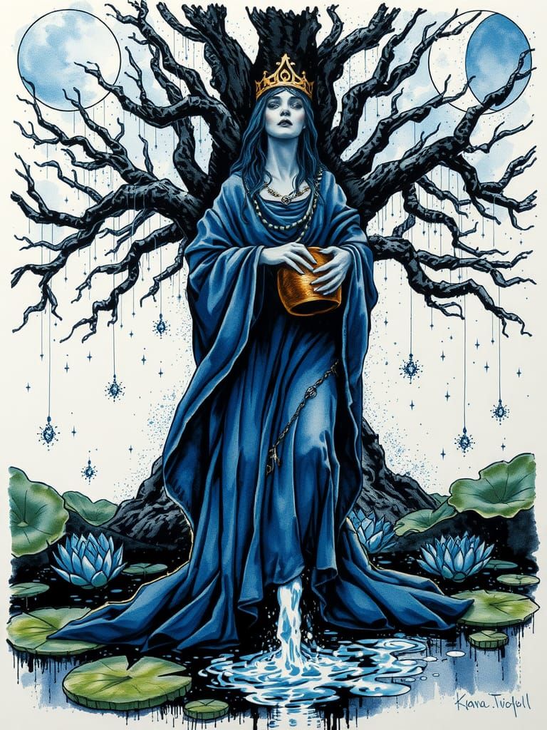 Celtic Goddess Danu in Ink Splatter Art