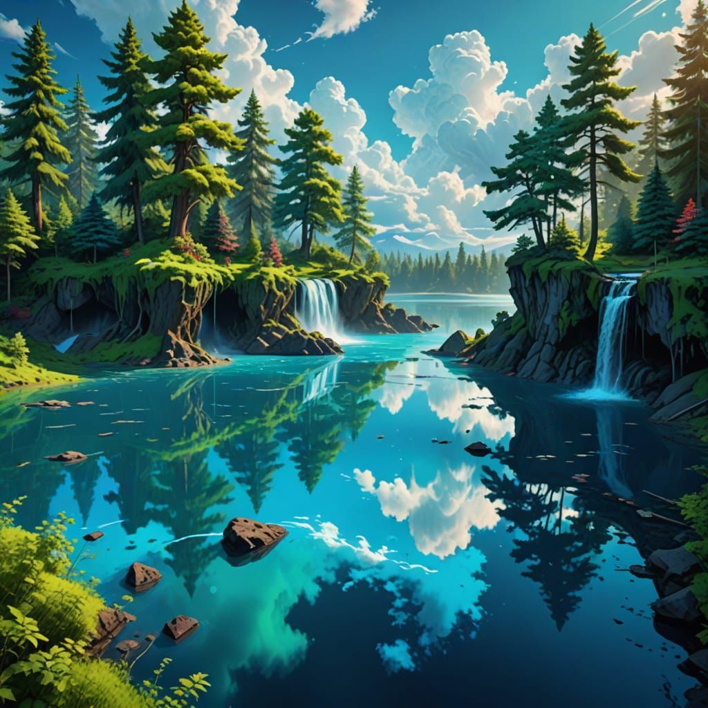 Dreamlike Island Oasis in Neon Blue Paradise