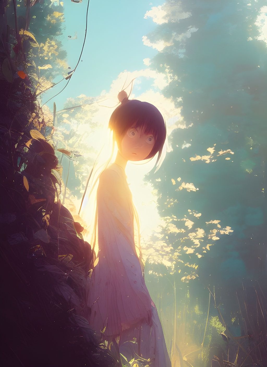 Girl in Sunlight Portrait in Anime Style