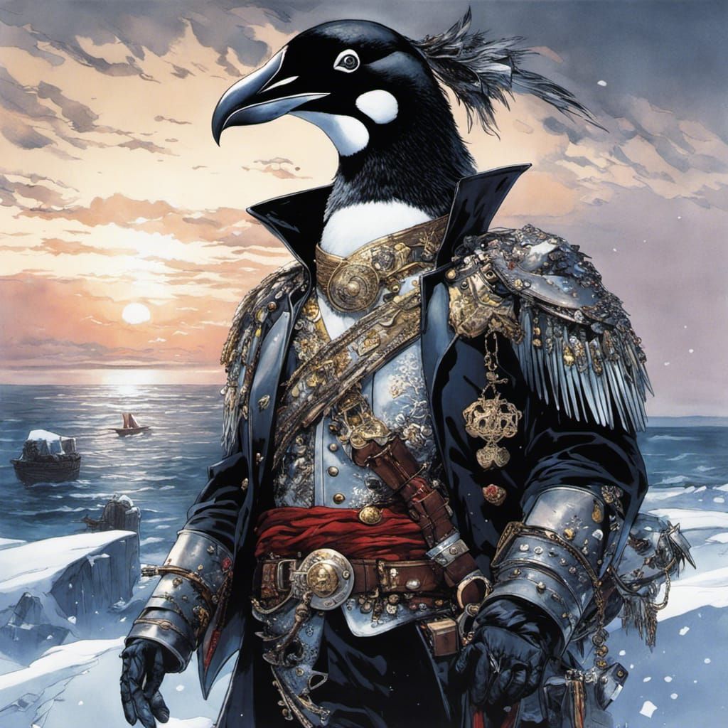 Penguin Pirate on Ice Berg, Manga Style