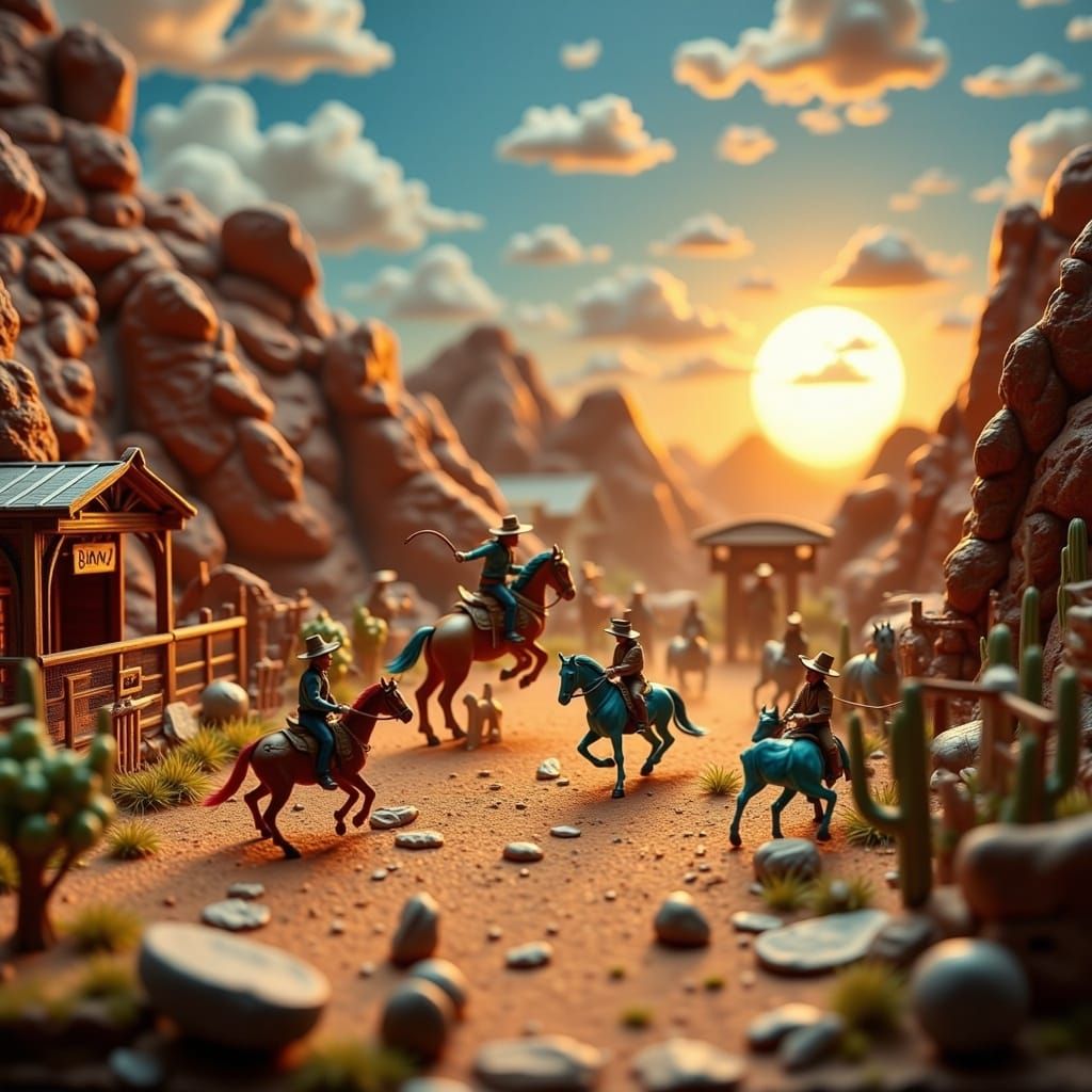 Vibrant Rodeo Diorama in Mystical Wild West Town