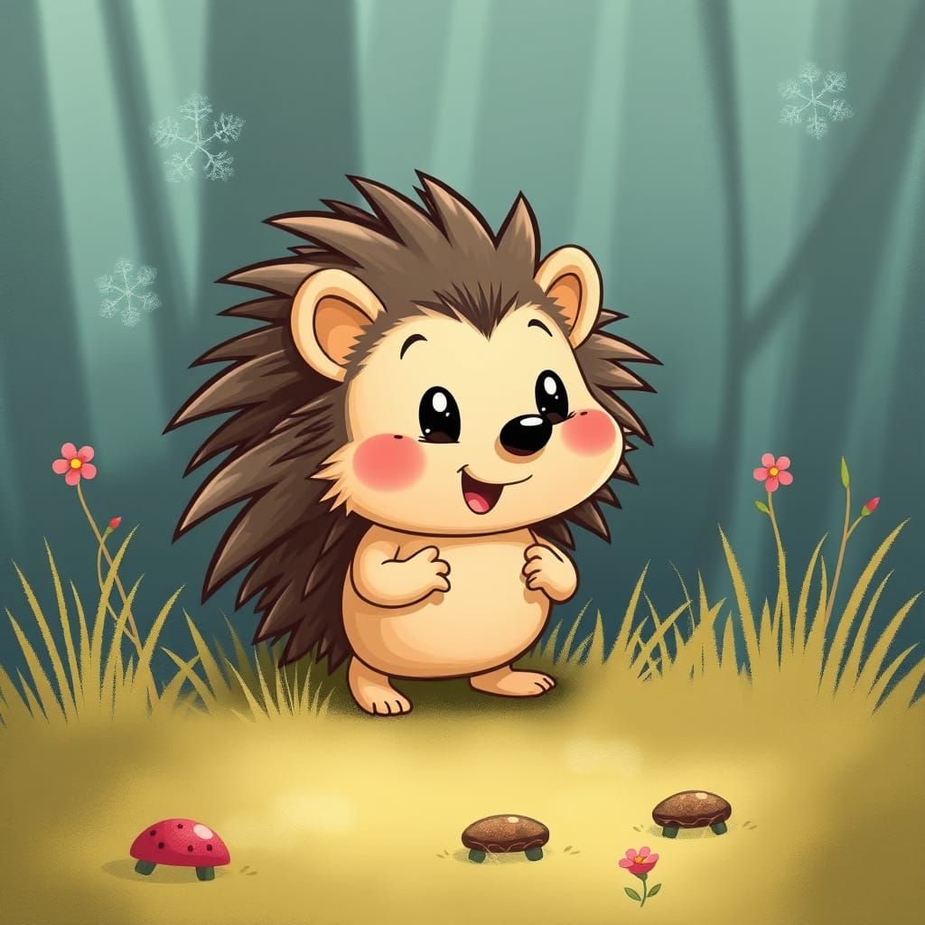 cute cartoon hedgehog in the mist