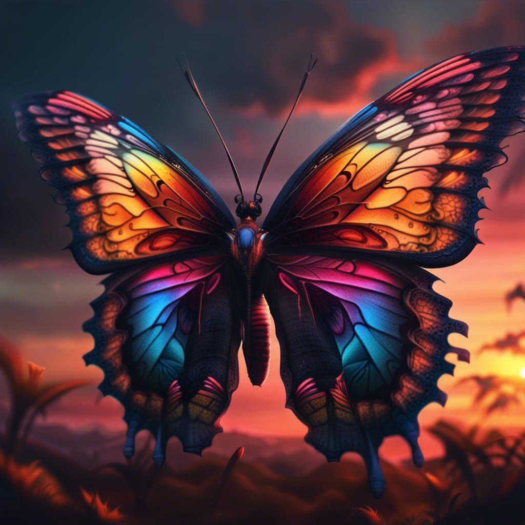 Sunset Butterfly: Epic Cinematic Digital Painting