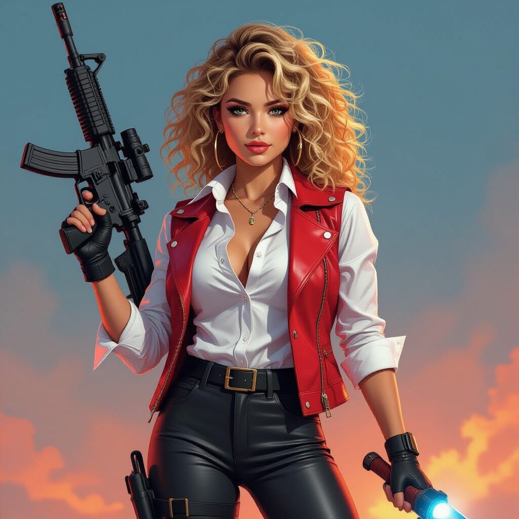 Woman with AR-15 in Dynamic Cel-Shaded Style