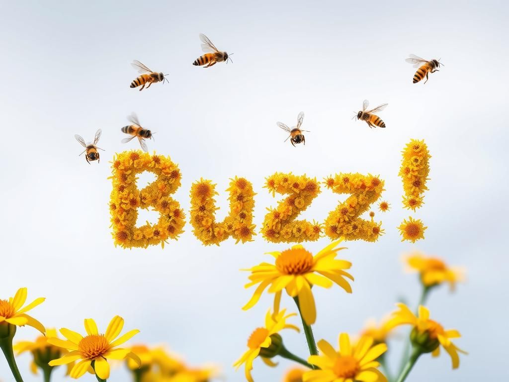 Bees Form "Buzz!" Above Yellow Flowers