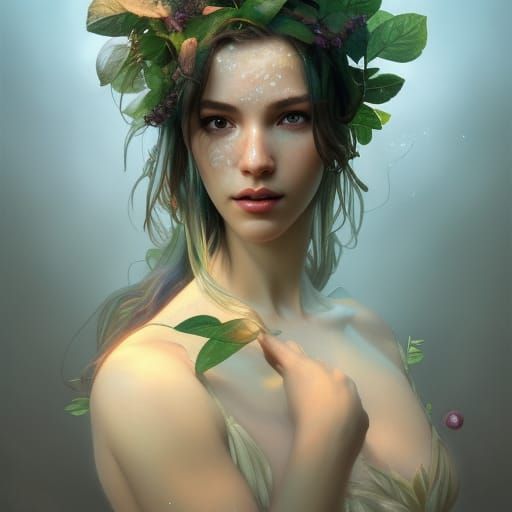 Detailed Plant Woman Portrait in Art Nouveau Style
