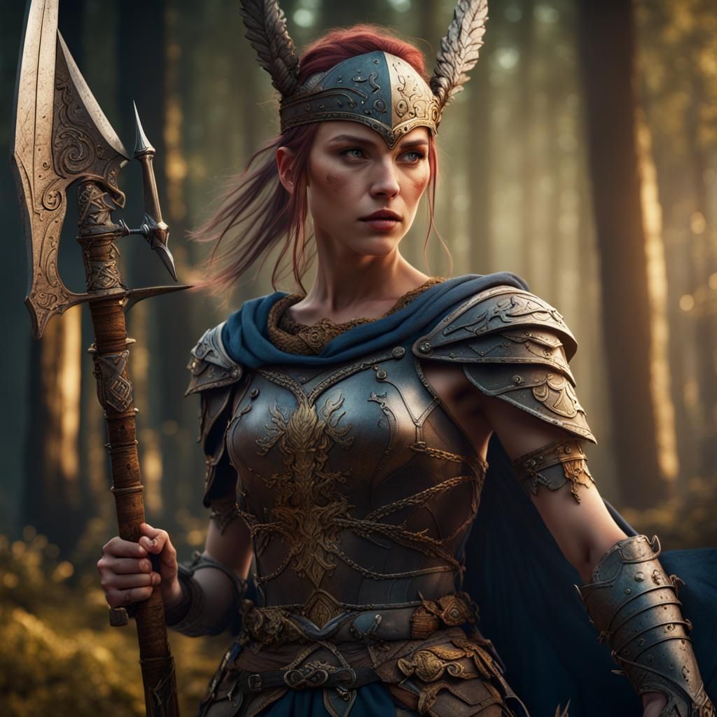 Artemis as Wild Medieval Warrior: Detailed Matte Painting