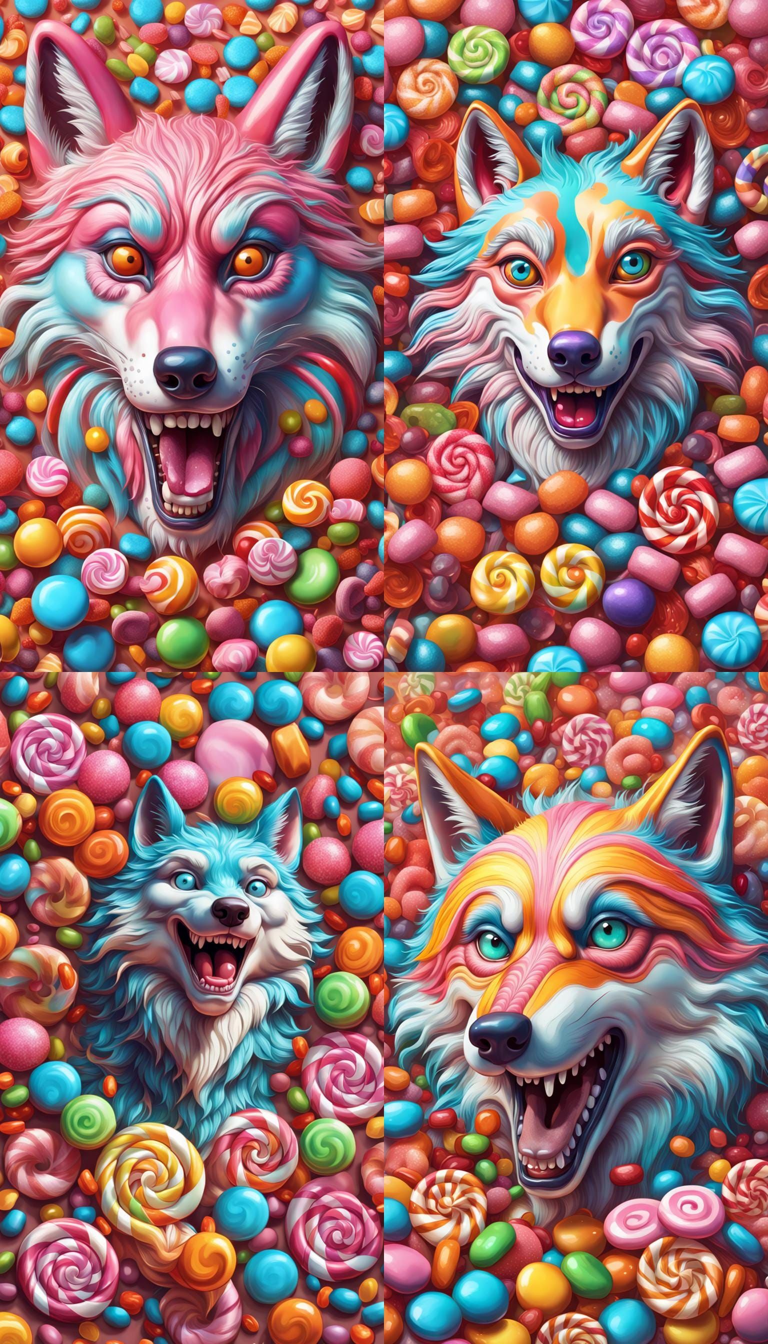Colorful Candy Art Style Wolf Illustration
