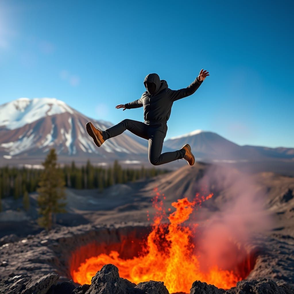 Daredevil Jumps Into Volcano in Breathtaking Landscape