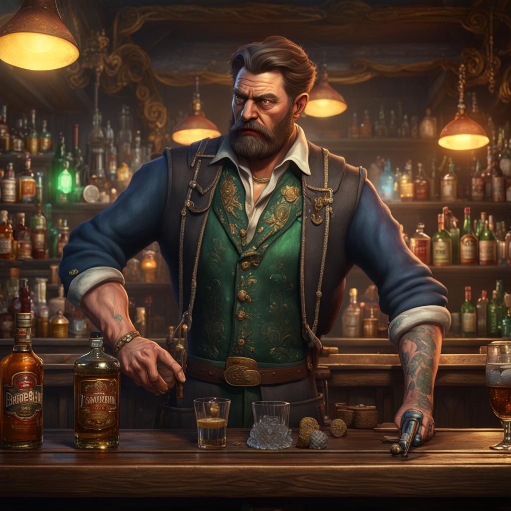 Irish Bartender in Detailed Fantasy Art Style