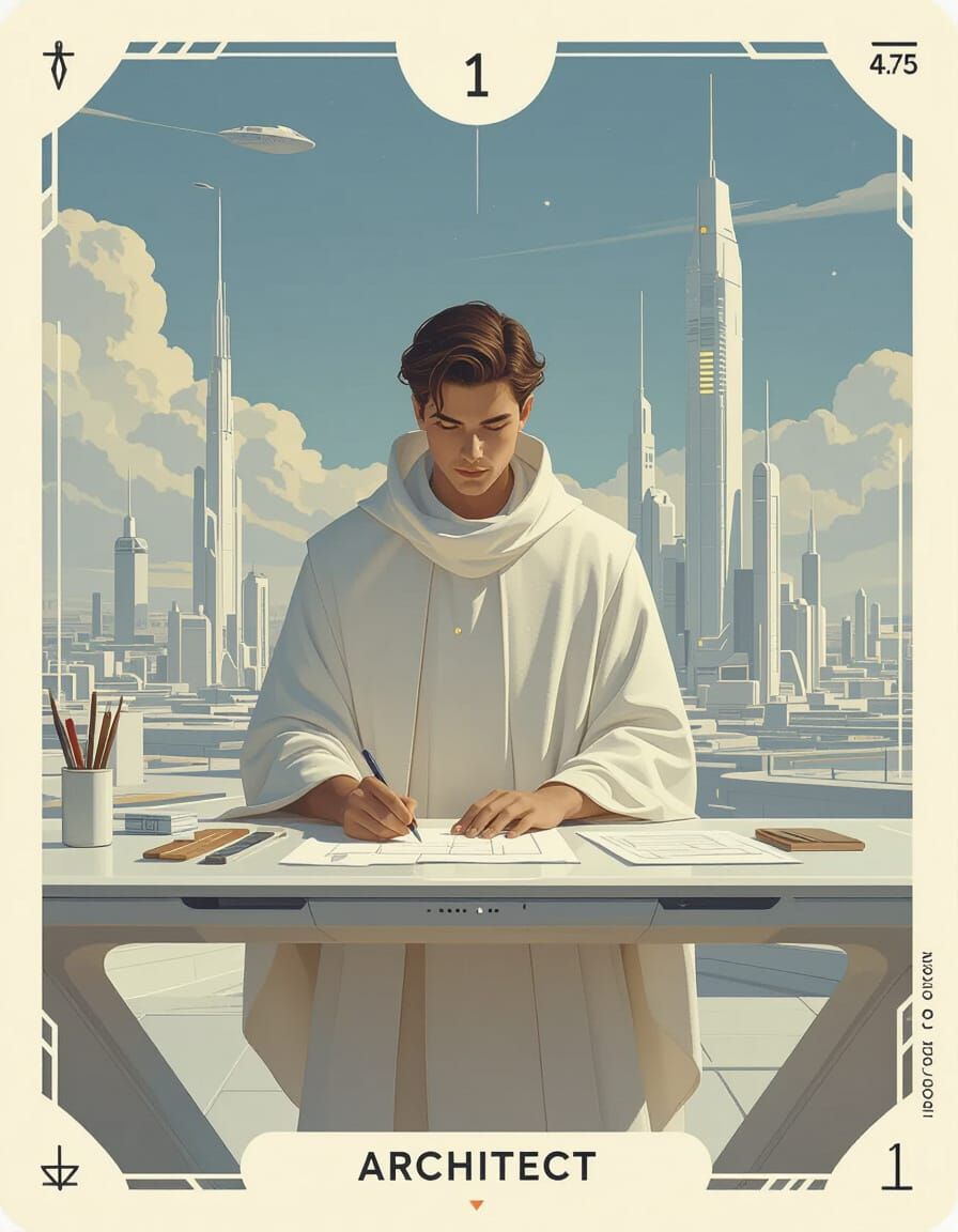 The Architect Tarot Card in Minimalist Style