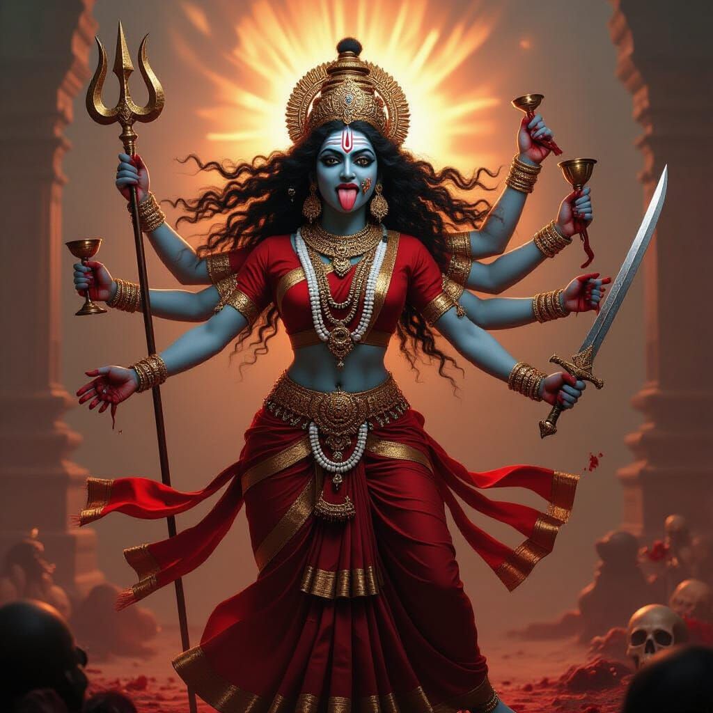 Maha Kali Maa: Fierce Goddess Dancing in Ecstatic Battle