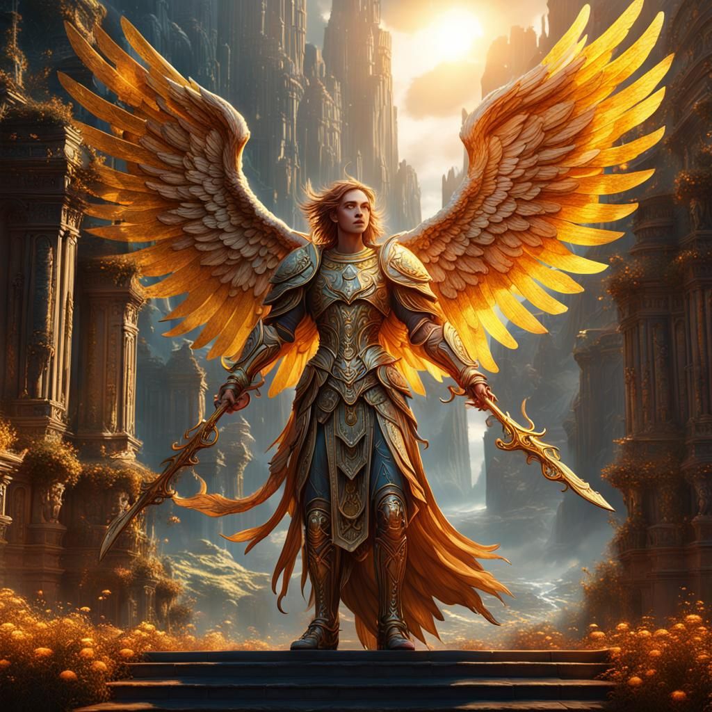 Radiant Angel: Detailed Matte Painting in Deep Color